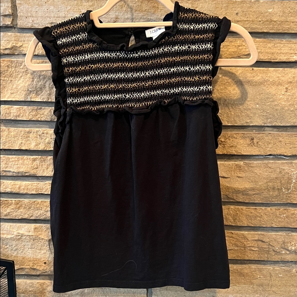 J. Crew Black Top with Patterned Yoke